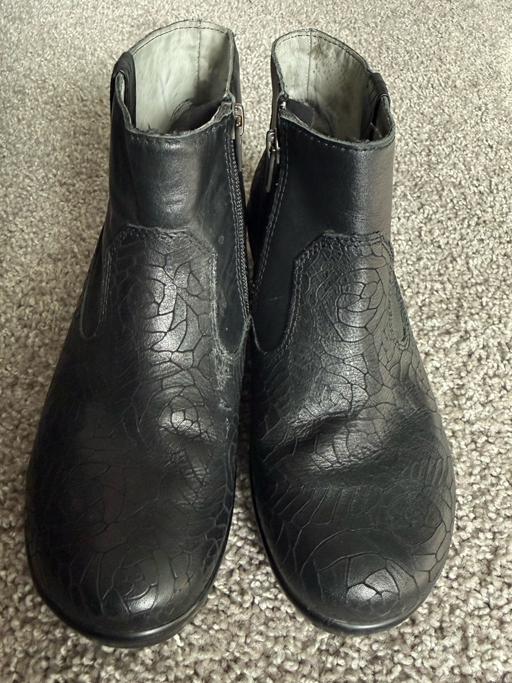 Alegria Black Textured Leather Ankle Boots